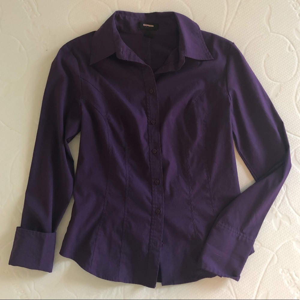 Purple express button down women’s shirt